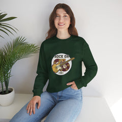 Rock On Guitar Crest Sweatshirt | Retro Band Tee, Vintage Style