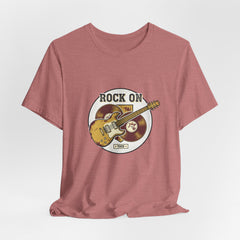 Rock On Guitar Crest Tee | Retro Band Tee, Vintage Concert-Style Shirt