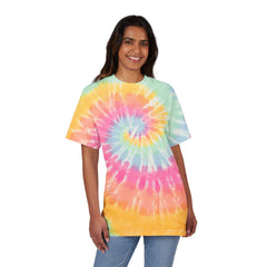 Tie-Dye Spiral Embroidered T-Shirt — Oversized Rainbow Retro Tee