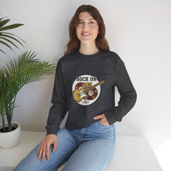 Rock On Guitar Crest Sweatshirt | Retro Band Tee, Vintage Style