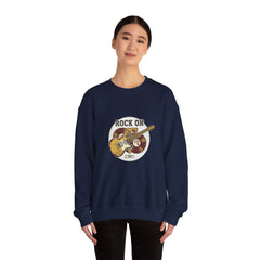 Rock On Guitar Crest Sweatshirt | Retro Band Tee, Vintage Style