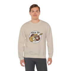 Rock On Guitar Crest Sweatshirt | Retro Band Tee, Vintage Style