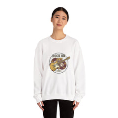 Rock On Guitar Crest Sweatshirt | Retro Band Tee, Vintage Style