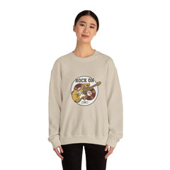 Rock On Guitar Crest Sweatshirt | Retro Band Tee, Vintage Style