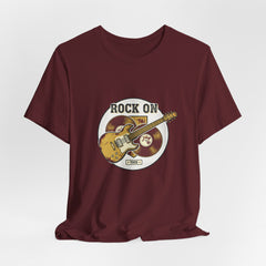 Rock On Guitar Crest Tee | Retro Band Tee, Vintage Concert-Style Shirt