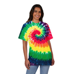 Tie-Dye Spiral Embroidered T-Shirt — Oversized Rainbow Retro Tee