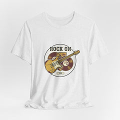Rock On Guitar Crest Tee | Retro Band Tee, Vintage Concert-Style Shirt