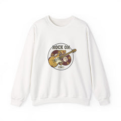 Rock On Guitar Crest Sweatshirt | Retro Band Tee, Vintage Style