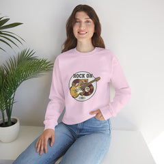 Rock On Guitar Crest Sweatshirt | Retro Band Tee, Vintage Style