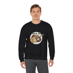 Rock On Guitar Crest Sweatshirt | Retro Band Tee, Vintage Style