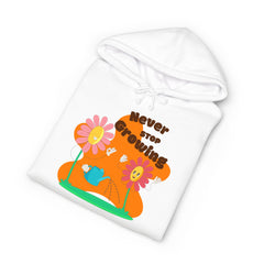 Growling Lion Floral Hoodie — 'Never Stop Growling' Cute Retro Animal Graphic Hoodie