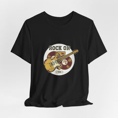 Rock On Guitar Crest Tee | Retro Band Tee, Vintage Concert-Style Shirt