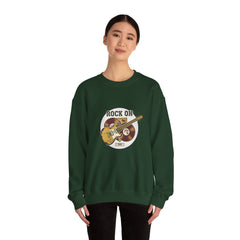 Rock On Guitar Crest Sweatshirt | Retro Band Tee, Vintage Style