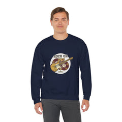 Rock On Guitar Crest Sweatshirt | Retro Band Tee, Vintage Style