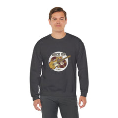 Rock On Guitar Crest Sweatshirt | Retro Band Tee, Vintage Style