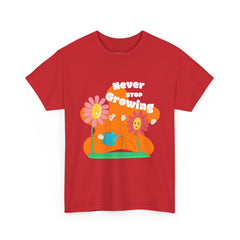 Never Stop Growing T-Shirt — Retro Floral Positive Message Tee