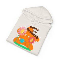 Growling Lion Floral Hoodie — 'Never Stop Growling' Cute Retro Animal Graphic Hoodie