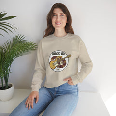 Rock On Guitar Crest Sweatshirt | Retro Band Tee, Vintage Style