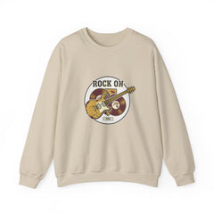 Rock On Guitar Crest Sweatshirt | Retro Band Tee, Vintage Style