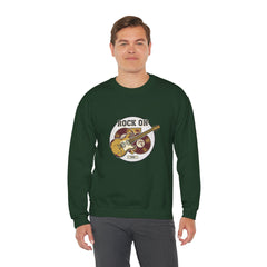 Rock On Guitar Crest Sweatshirt | Retro Band Tee, Vintage Style