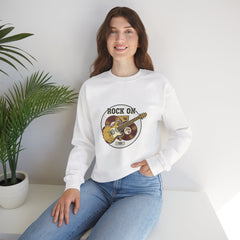 Rock On Guitar Crest Sweatshirt | Retro Band Tee, Vintage Style