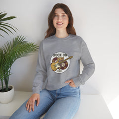 Rock On Guitar Crest Sweatshirt | Retro Band Tee, Vintage Style