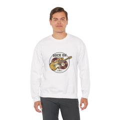Rock On Guitar Crest Sweatshirt | Retro Band Tee, Vintage Style