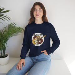 Rock On Guitar Crest Sweatshirt | Retro Band Tee, Vintage Style