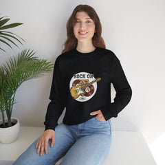 Rock On Guitar Crest Sweatshirt | Retro Band Tee, Vintage Style