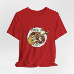 Rock On Guitar Crest Tee | Retro Band Tee, Vintage Concert-Style Shirt
