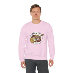 Rock On Guitar Crest Sweatshirt | Retro Band Tee, Vintage Style