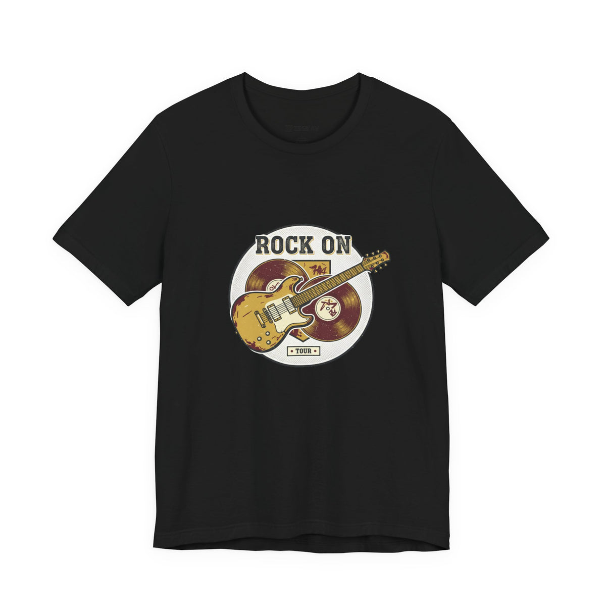 Rock On Guitar Crest Tee | Retro Band Tee, Vintage Concert-Style Shirt