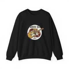 Rock On Guitar Crest Sweatshirt | Retro Band Tee, Vintage Style